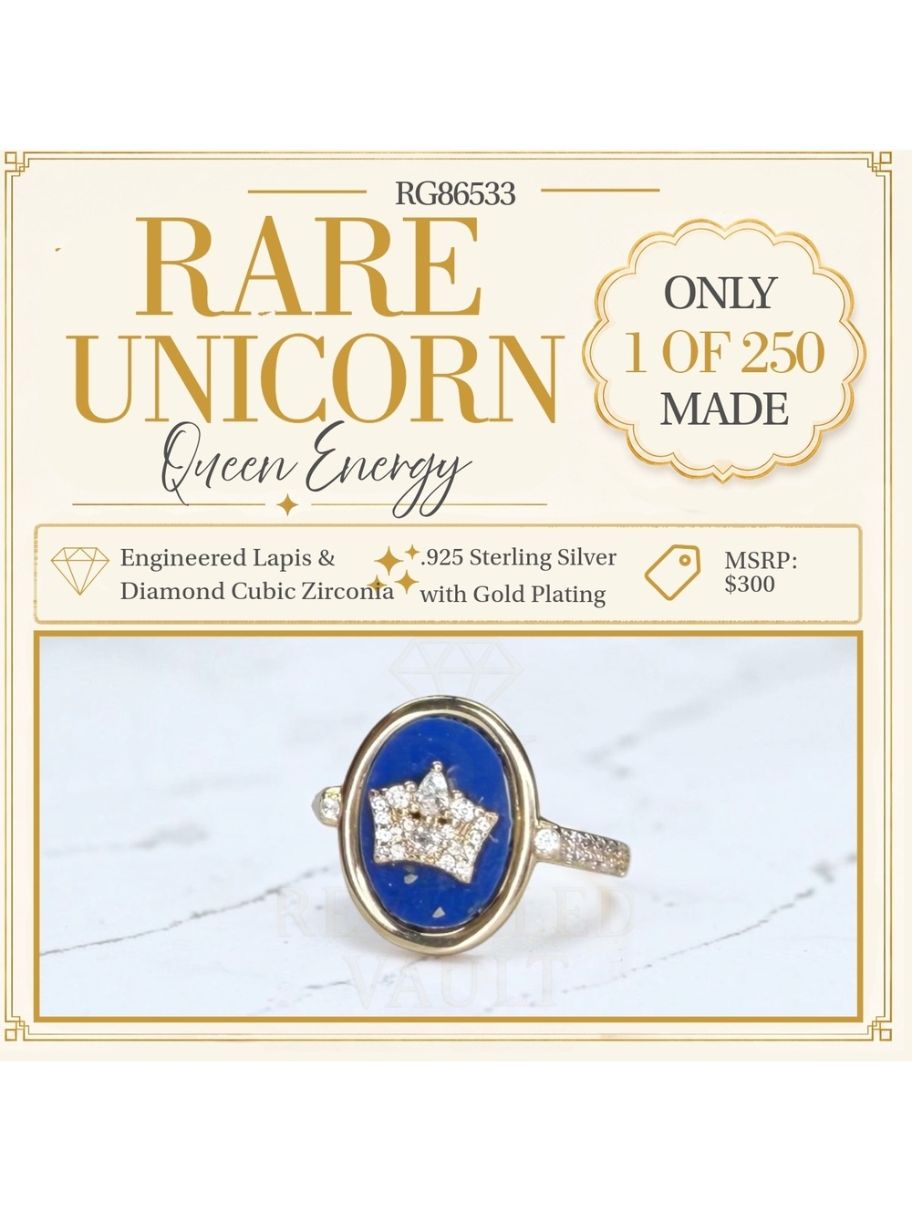 Queen Energy Rare Unicorn - Size 7 - Sterling Club Vermeil